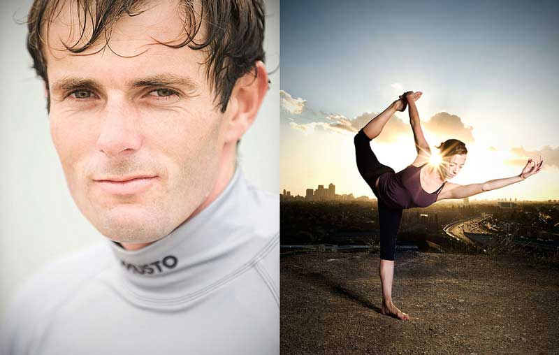 Nick Dempsey, Olympic Medalist Windsurfer, and Katie, Yoga Teacher. Nick was clearly shot in very soft light (in fact, on an overcast day, with the sand of the beach acting as a reflector), and Katie was shot at sunset and lit with a soft light from camera right. Look at the edges and direction of the shadow on the left, as well as (obviously) the sun behind her head!