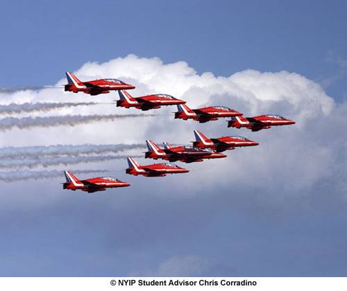 In 2008, The United Kingdom’s Red Arrows performed over Staten Island in their first ever visit to New York. A 400mm lens was used to emphasize the team’s formation, along with the clouds, and smoke.