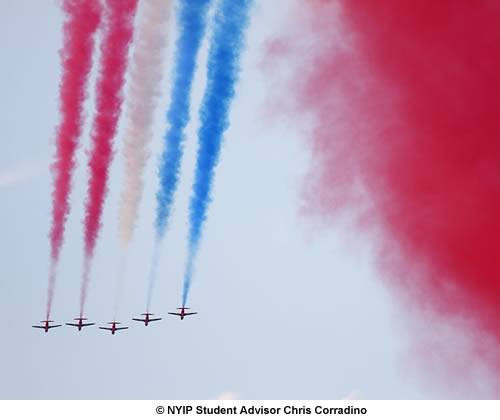 A 70-200mm lens was used to capture the Red Arrows colorful smoke display